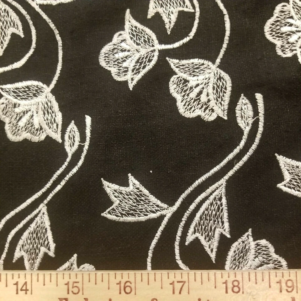 Black Raw Silk Suiting Embroidered with Beautiful White Floral Design - image 2 of 4
