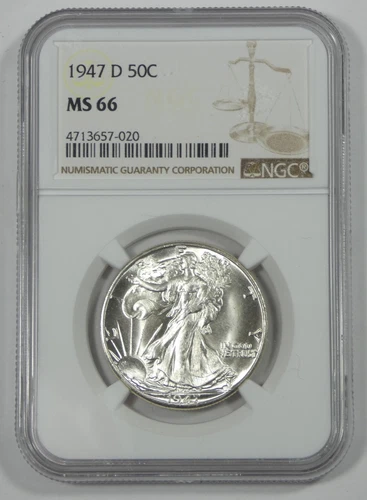 1947-D Walking Liberty Half Dollar CERTIFIED NGC MS 66 Silver 50c