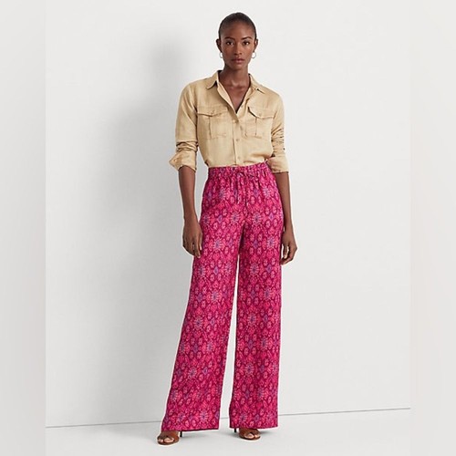 Lauren Ralph Lauren Geo-Print Satin Shantung Wide-Leg Pant black label 2X