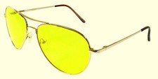 REDUCES GLARE YELLOW AVIATOR NIGHT DRIVING MEDIUM-LARGE WIRE-RIM SUN-GLASSES
