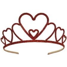 Fancy Red Hearts Glitter Metal Tiara Sweetheart Queen Crown Princess Cupid Venus