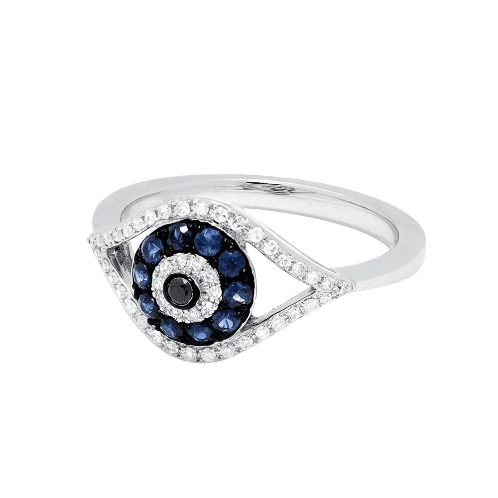 925 Sterling Silver Crystal Clear &amp; Blue CZ&rsquo;s Evil Eye Rings for 