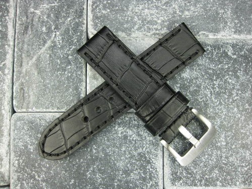 22mm BIG CROCO Leather Strap Black Thick Watch Band Belt Black for PANERAI - Picture 5 of 11