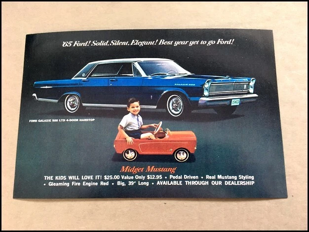 1965 Ford Galaxie 500 LTD Child on Mustang Vintage Car Photo Post Card Postcard Foto 2 de 3