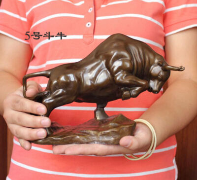 Medium size Bronze coffee Wall Street Fierce Bull OX Figure Statue 9 ...