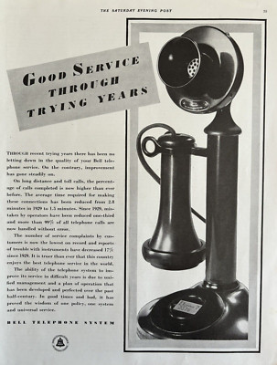 Bell Telephone System Good Service Through Trying Years Vintage Print Ad 1934