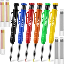 6 Pack Carpenter Pencil with Sharpener Long Nosed Deep Hole Tip Mechanical Hole 