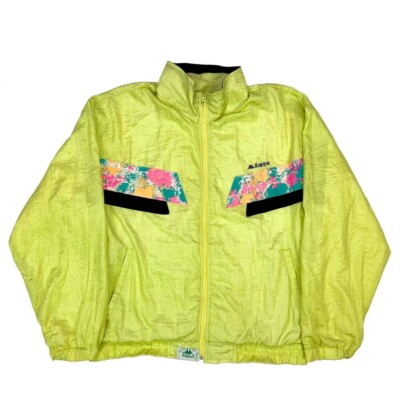 Vintage Lime Green Kappa Shell Jacket with Funky Multicoloured