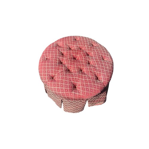 Rose and Cream Tufted Upholstered Round Ottoman - Picture 3 of 5