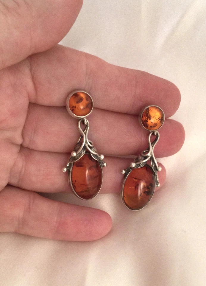 Pendientes ámbar de plata esterlina joyería antigua decoración pendientes Foto 4 de 4