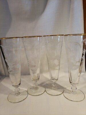 Vintage~Libbey~4 Man On A Horse & Hound~8.5''T Glass Champagne/Beer Pilsners~(TS)