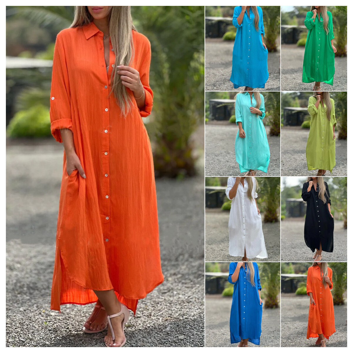 Plus Size 6-22 Women's Casual Cotton Linen Shirt Kaftan Maxi A-line Dresses