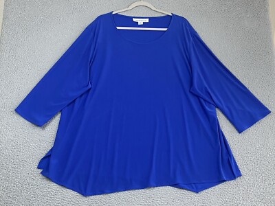 CAROLINE ROSE Top Tunic Blouse Size 3X Blue Lagenlook Swing Jersey Knit Flowy