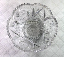 Antique American Brilliant Cut Glass Berry Crystal Bowl HOBSTAR & PIN WHEEL 8”