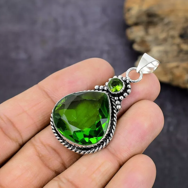 Nice Peridot Topaz Gemstone 925 Sterling Silver Handmade Pendant S