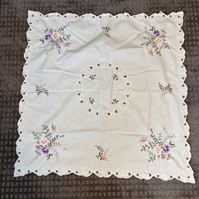 Handmade Vintage Dresser Scarf Table Covering 31”x 31” Needlepoint Floral Design