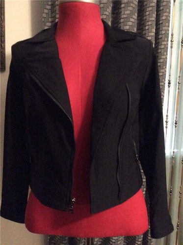 New Kohl's Apt.9 black stretch denim motorcycle style zippered jacket PXS - Picture 4 of 7
