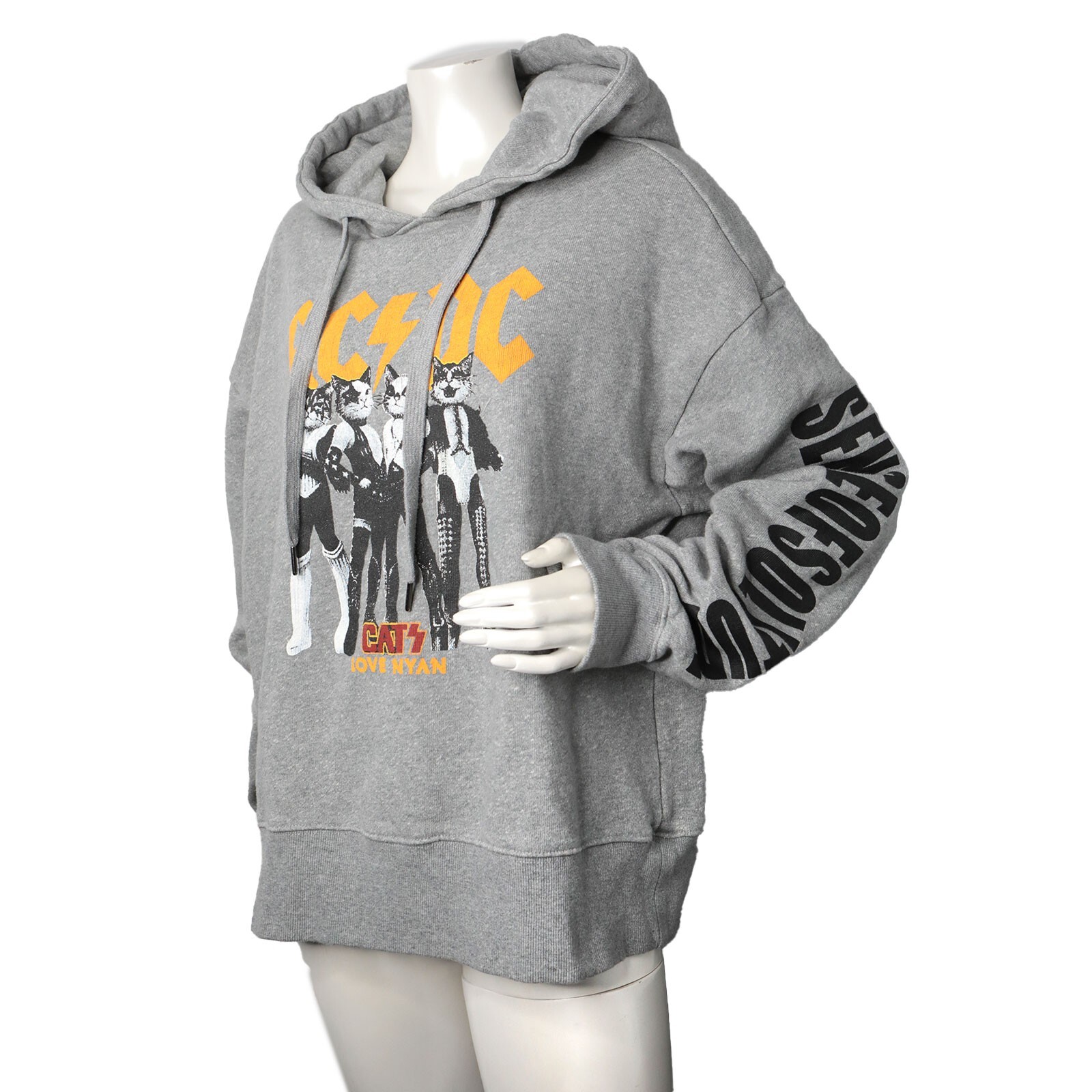 ACDC Cats Hoodie Cats Love Nyan Sweatshirt  Rock Band Music 100percent Cotton Gray image 5
