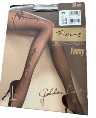 Fiore Fanne  20D  Golden Live Super Elastic Tatoo Sz 3 Patterned Tights - Black