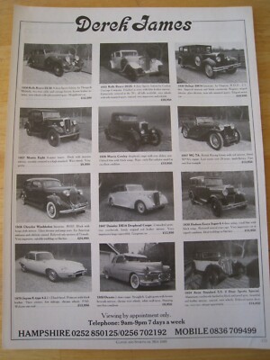 DEREK JAMES HAMPSHIRE AUTO LAGER LIST ROLLEN DELAGE MG TA 1989 WERBUNG A4 AKTE 44