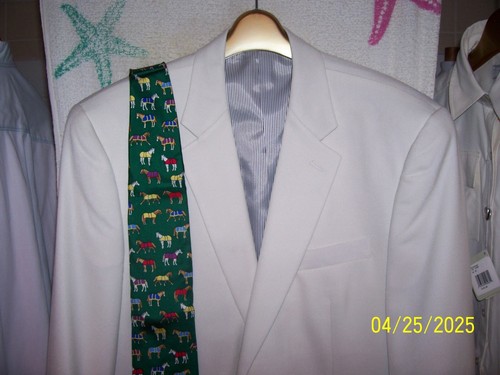men's sz 44L horse racing season cream sport coat & horse blanket tie Must-See!