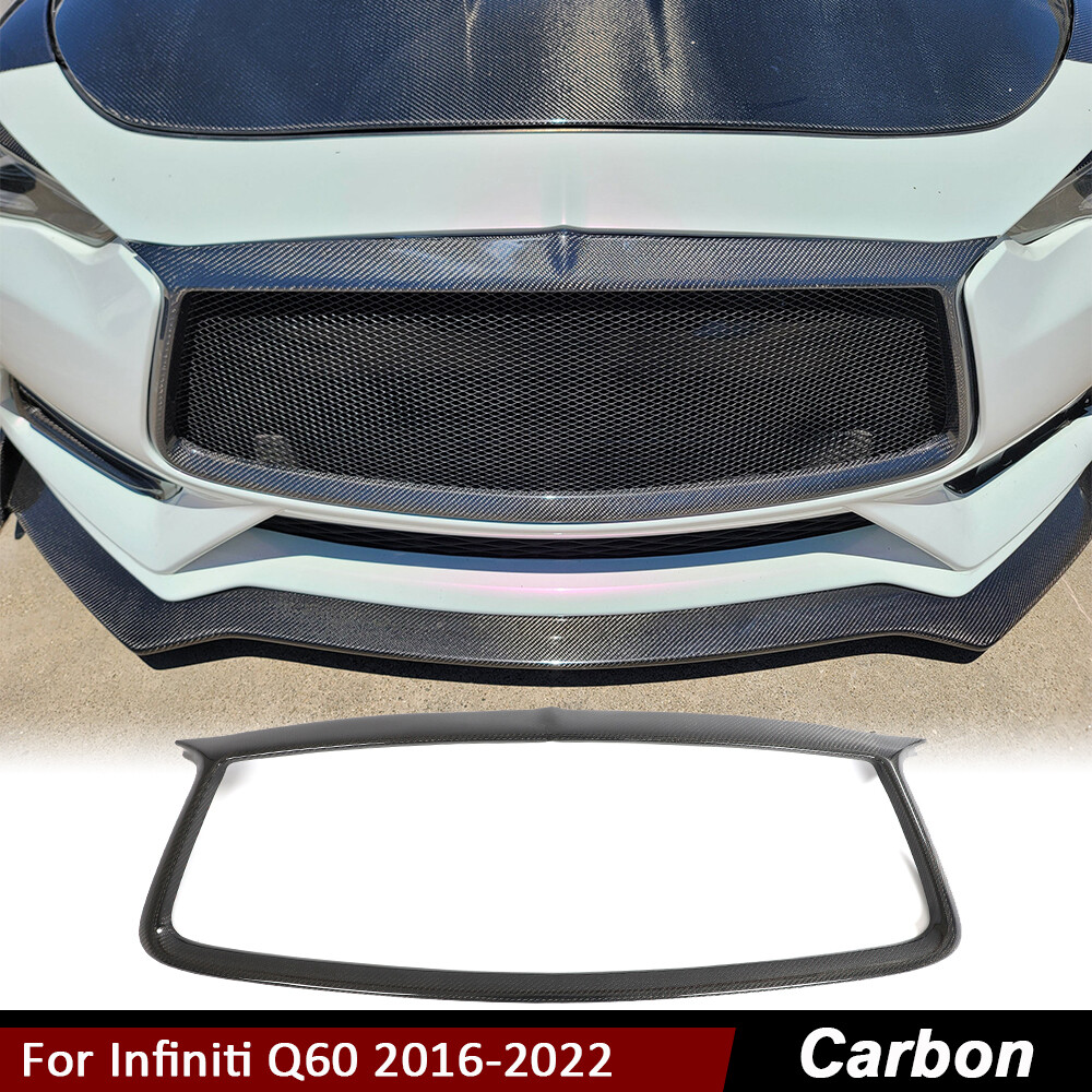For Infiniti Q60 16-22 Carbon Fiber Front Bumper Center Grille Grill Cover Trim
