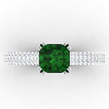 0.71 Ct Cushion Cut Natural Emerald  Diamond Wedding Ring 925 Sterling Silver