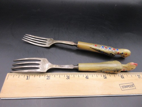 Vtg 1950s Set of 2 Alfred Haddad Jezzine Bird Phoenix Forks Horn Inlay Rare - Picture 13 of 16