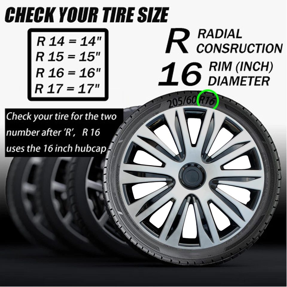 Cubiertas de llanta de 16" tapacubos para Scion Silver Black Foto 3 de 4