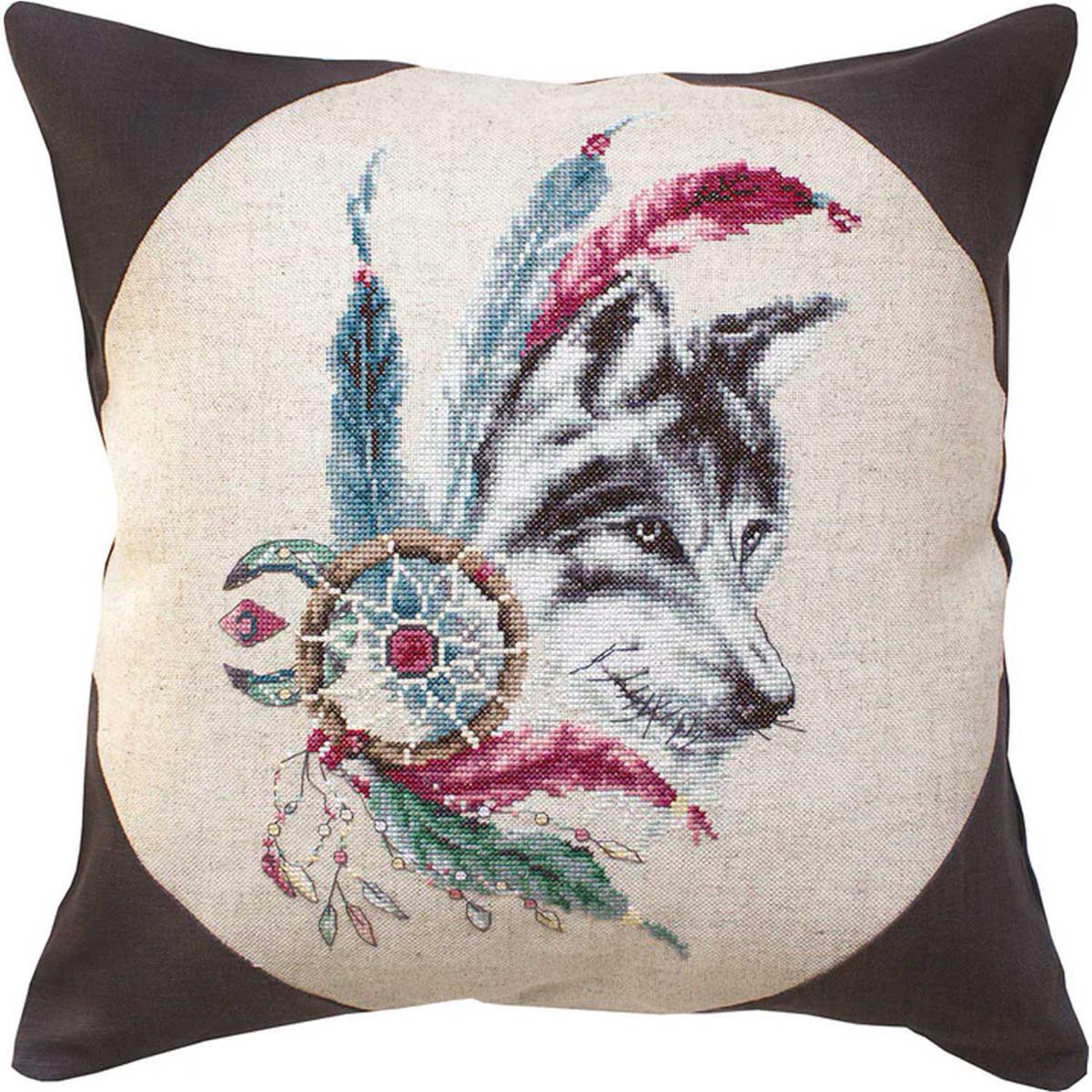 Luca-S counted Cross Stitch kit Pillow ""Wolf pack leader"", 40x40cm, DIY