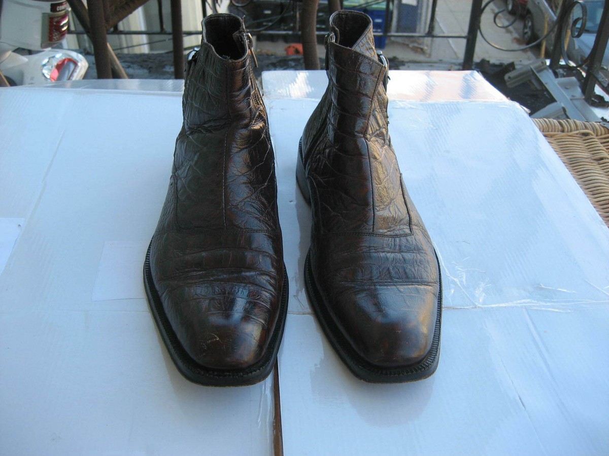 J.M Weston サイズ7D Calf x Crocodile JM Weston Mens Dark Brown Alligator / Crocodile Leather Boots