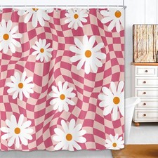 Retro Pink 70S Shower Curtain Colorful Checkered Aesthetic Aabstract Shower C...