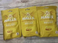 3 Bags HALLS Relief Honey Lemon Flavor Cough Drops - 90 Total Drops Exp 11/25