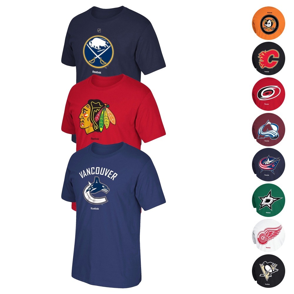 NHL Reebok "Jersey Crest" Team Primary Logo Graphic T-Shirt Collection Men's-animated-img