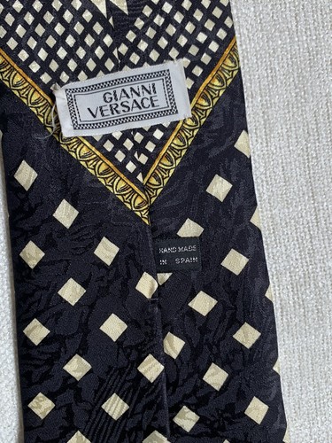 Vintage GIANNI VERSACE Necktie Black White Gold Silk Tie Made In Spain Mens - Picture 6 of 10