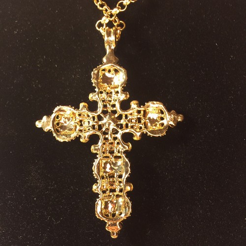 Rhinestone Cross Pendant w/ Gold Tone Chain 3” - Picture 7 of 7
