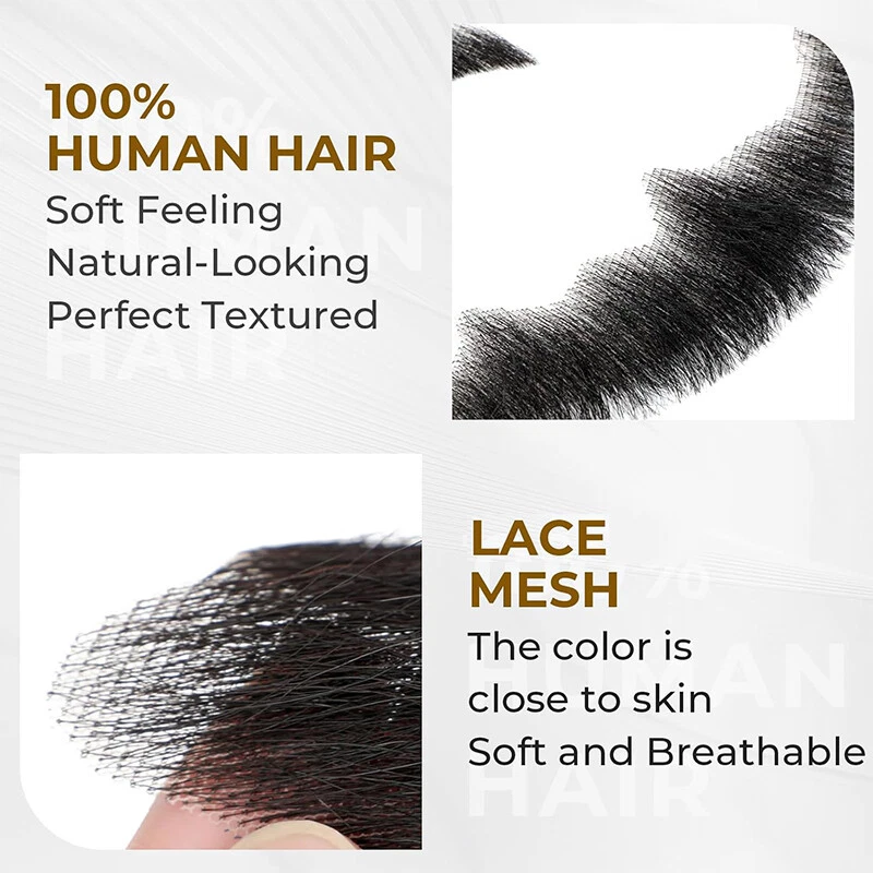 Herren Bart 100% Remy Echthaar Spitze Künstlicher Falscher Kunstbart Schnurrbart - Bild 3 von 4