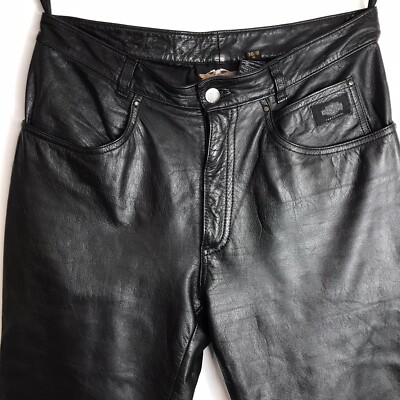 Harley Davidson Womens 36/8 Black Leather Motorcycle Riding Pants