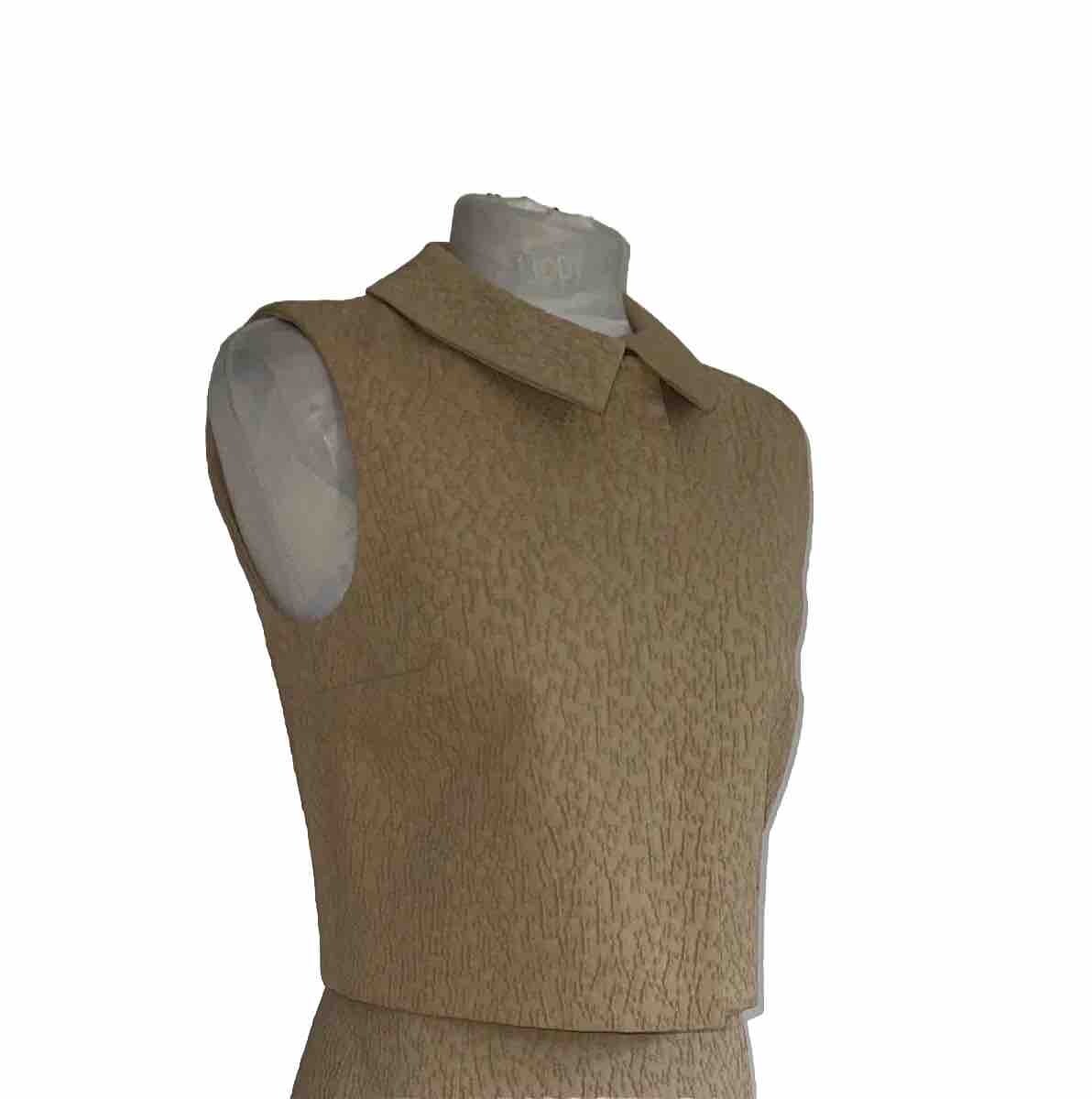 Top Yves Saint Laurent 38 lana cropped seta marrone testurizzato senza maniche Francia