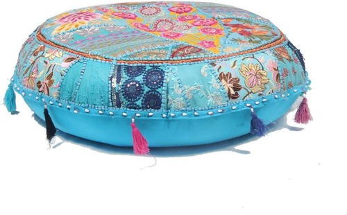 Round Bohemian Patchwork Ottoman Vintage Chair Bean Bag Floor Cushion Pouf Cover - Picture 22 of 31