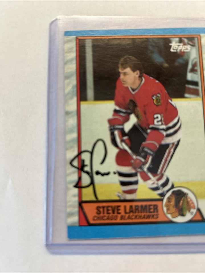 1989 TOPPS VINTAGE SIGNED CARD AUTO STEVE LARMER CHICAGO BLACKHAWKS GREAT - Image 3 of 4
