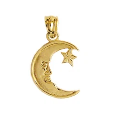 New 14k Yellow Gold Moon with Star Pendant