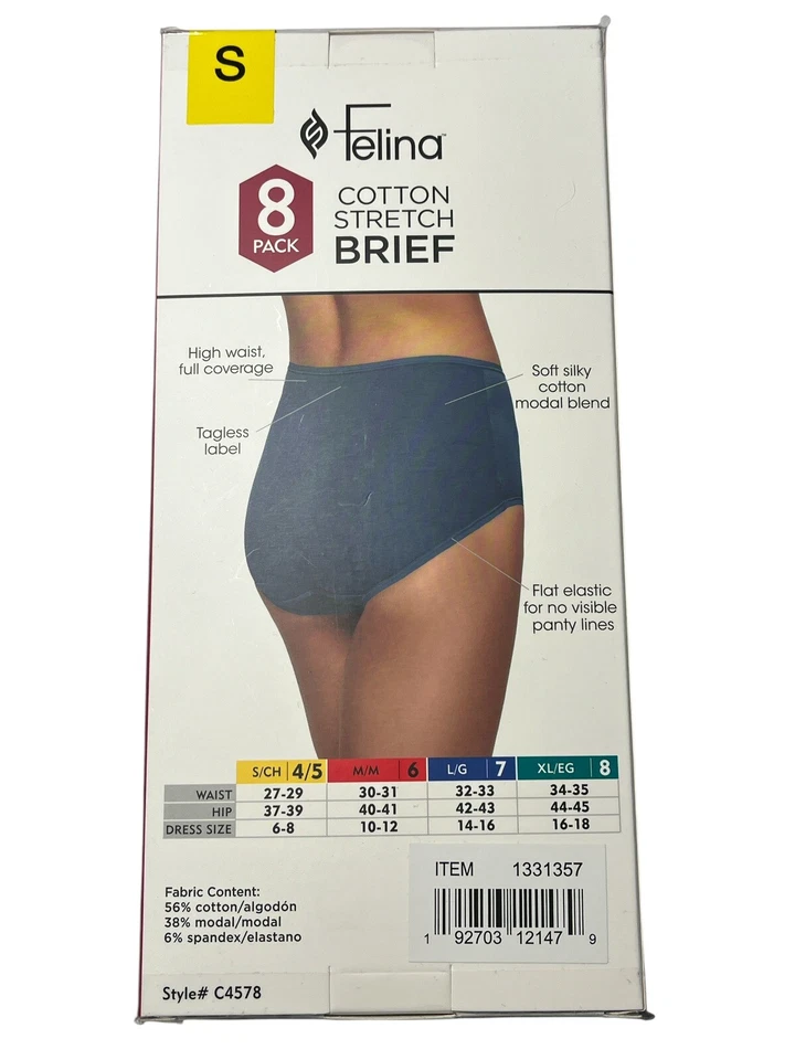 Paquete de 8 calzoncillos Felina pequeños de algodón elástico cintura alta cobertura completa sin etiquetas Foto 2 de 4