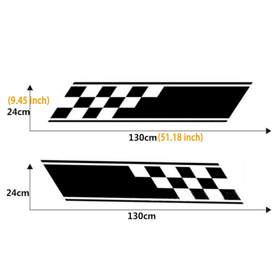 Calcomanías autoadhesivas con gráficos a cuadros laterales para carreras deportes rayas largas Foto 2 de 4
