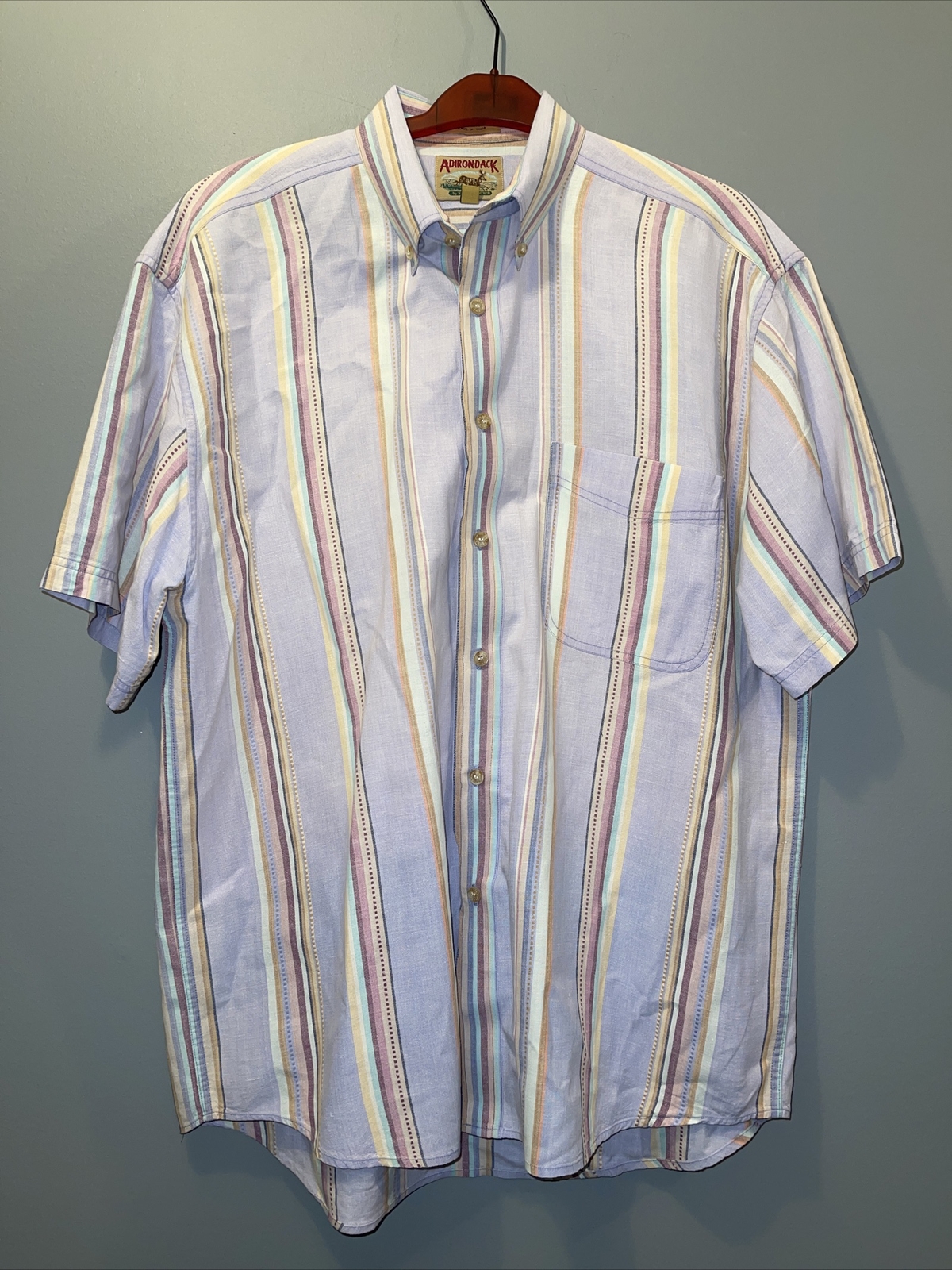 FILA Camicia elegante vintage Adirondack By Savile Row da uomo a righe L manica corta con bottoni