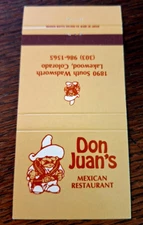 Vintage Matchbook: Don Juan's Mexican Restaurant, Lakewood, CO