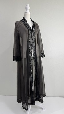 Vintage Blanche by Ralph Montenero Black Sheer Open Robe Night Gown USA Made