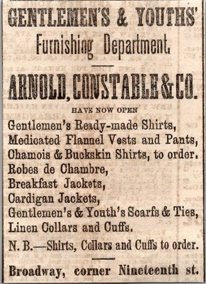 Arnold Constable & Co Gentlemen's Furnishing Dept Bdy 1869 NY Clipping TAJ7-M11