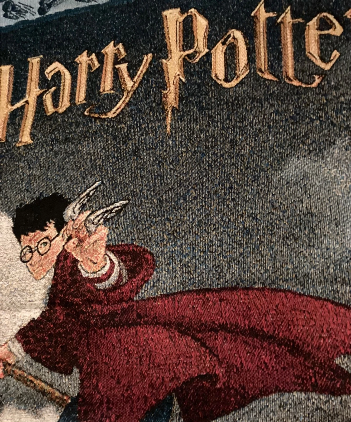 Vintage Harry Potter Throw Blanket Quidditch Hand Woven Fringed Warner Bros 2000