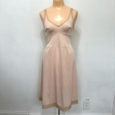 Womens Vintage Full Slip Dress Size 16T Mid Century Pinup Coquette Lace Trim